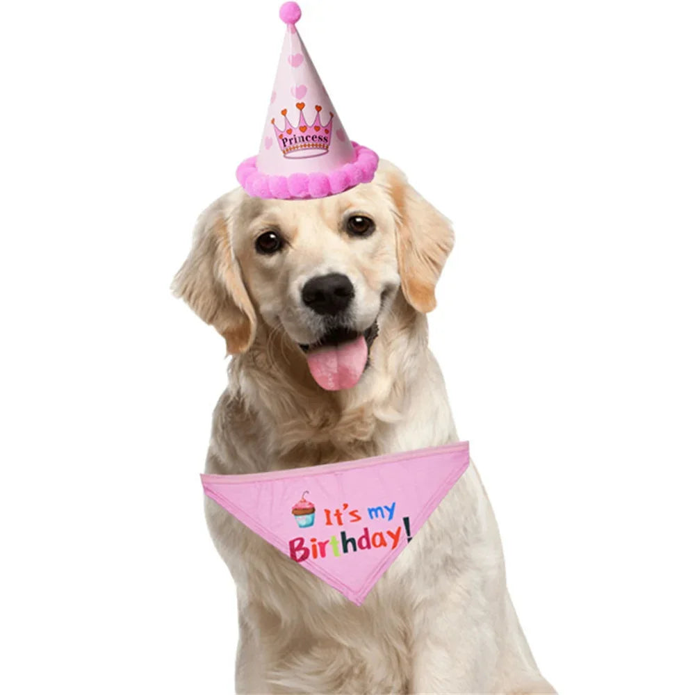 2Pcs/Set Dog Hat Bib Dog Birthday Bandana Scarf Adjustable Bandana Neckerchief Cat Dog Birthday Bib Hat Pet Supplies - V.I.P Digital Presence