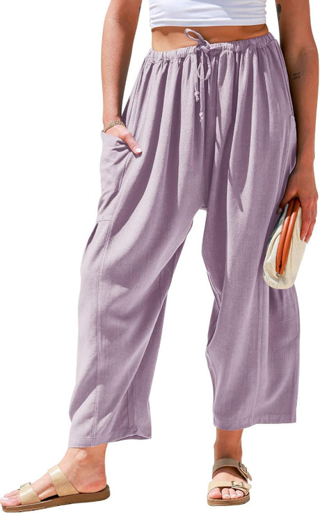 European and American women's elastic waisted pleated high waisted wide leg loose Haren cotton linen pants - V.I.P Digital Presence