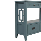 36'' Farmhouse Pine Wood Console Table Entry Sofa Table with 4 Drawers & 1 Storage Shelf ( Blue) - V.I.P Digital Presence
