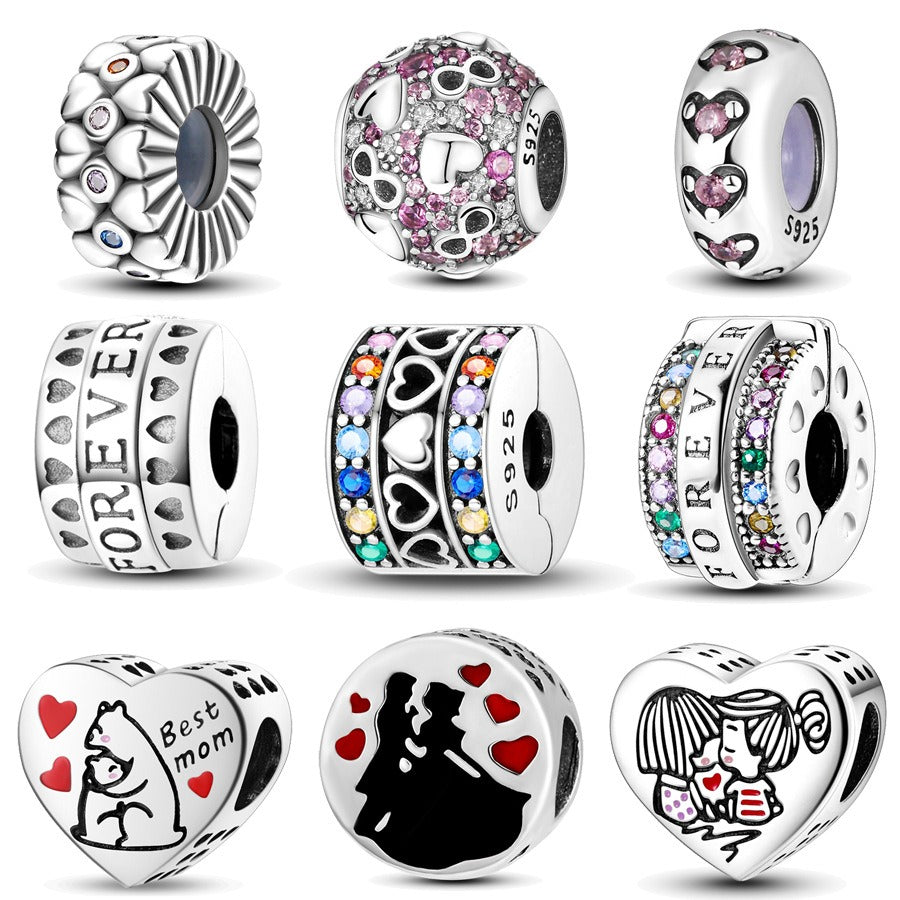 Copper plated S925 silver FOREVER colorful heart clip beads string DIY bracelet necklace - V.I.P Digital Presence