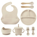 8PCS Mother and baby silicone bibs, silicone dinner plates, eight-piece set, baby food training suction cup bowl, baby divided tableware set - V.I.P Digital Presence
