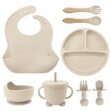 8PCS Mother and baby silicone bibs, silicone dinner plates, eight-piece set, baby food training suction cup bowl, baby divided tableware set - V.I.P Digital Presence