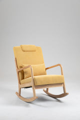 Rocking Chair Upholstered Fabric Rocking Armchair Indoor with High Backrest Glider Chairs and Lumbar Pillow for Living Room - V.I.P Digital Presence