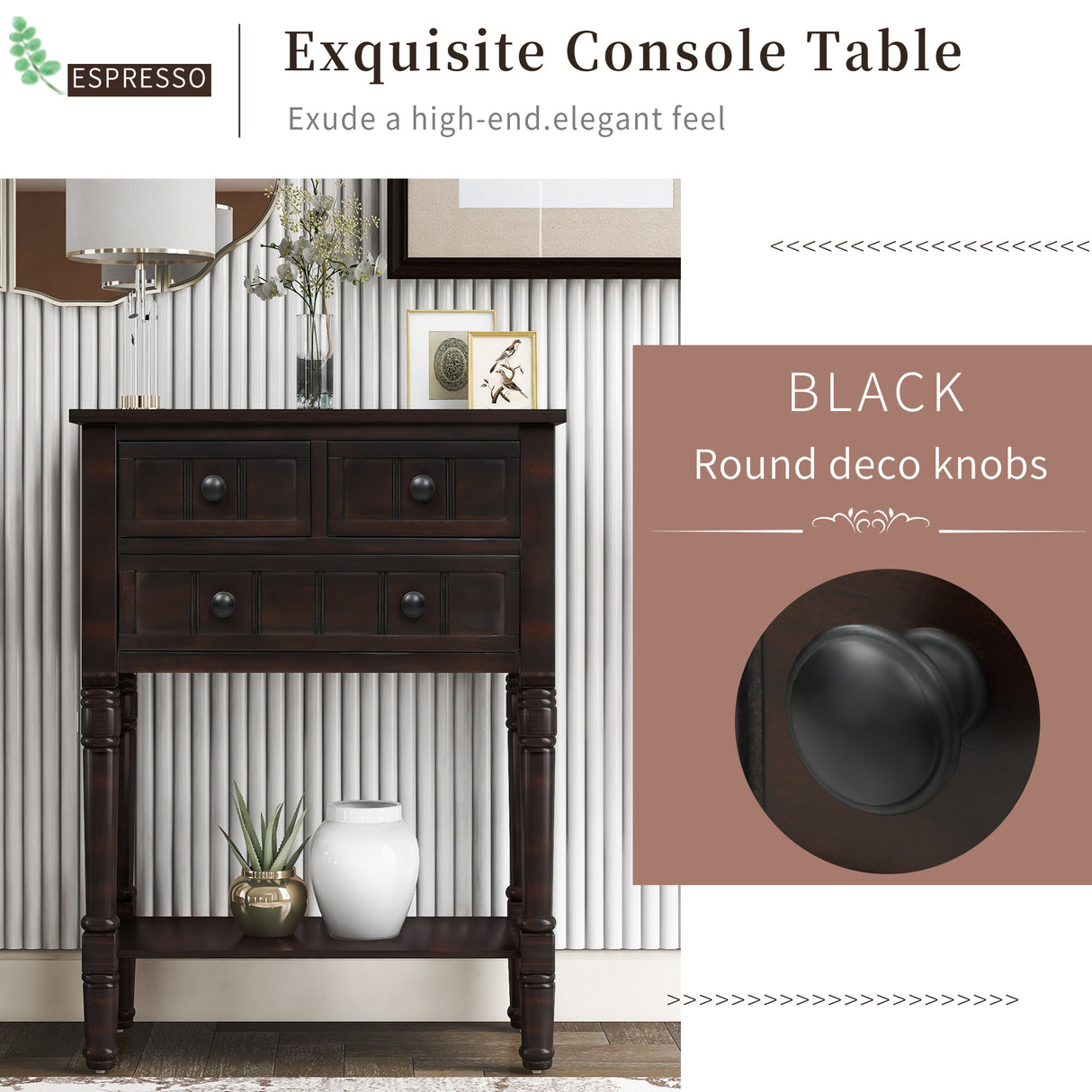 TREXM Narrow Console Desk, Ultra Thin Sofa Table with Three Storage Drawers and Living Room Bottom Shelves (Espresso) - V.I.P Digital Presence