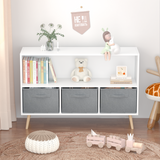 Kids bookcase with Collapsible Fabric Drawers Children's Book Display Toy Storage Cabinet Organizer White/Gray - V.I.P Digital Presence