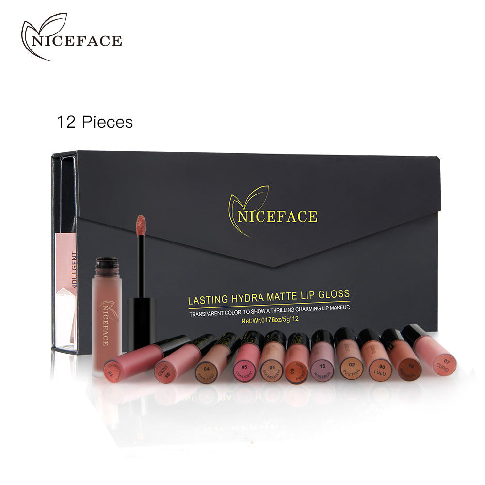 Gift Box Niceface 12 Color Lip Gloss Combination Set Non-Stick Cup Does Not Fade Matte Matte Lipstick - V.I.P Digital Presence