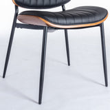 2-piece retro linen chair set with curved wooden backrest, cushioned seat, adjustable metal legs, (Black PU) - V.I.P Digital Presence