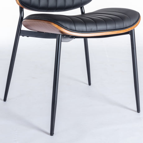 2-piece retro linen chair set with curved wooden backrest, cushioned seat, adjustable metal legs, (Black PU) - V.I.P Digital Presence
