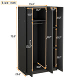 3 Door Wardrobe with Mirror, Armoire with Hanging Rod and 3 Fixed Shelves,Black - V.I.P Digital Presence