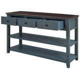 Retro Design Console Table with Two Open Shelves, Pine Solid Wood Frame and Legs for Living Room (Navy) - V.I.P Digital Presence