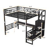 Full Size Metal Loft Bed with Desk, Storage Staircase and Small Wardrobe, Storage stairs can be installed left and right,Black - V.I.P Digital Presence