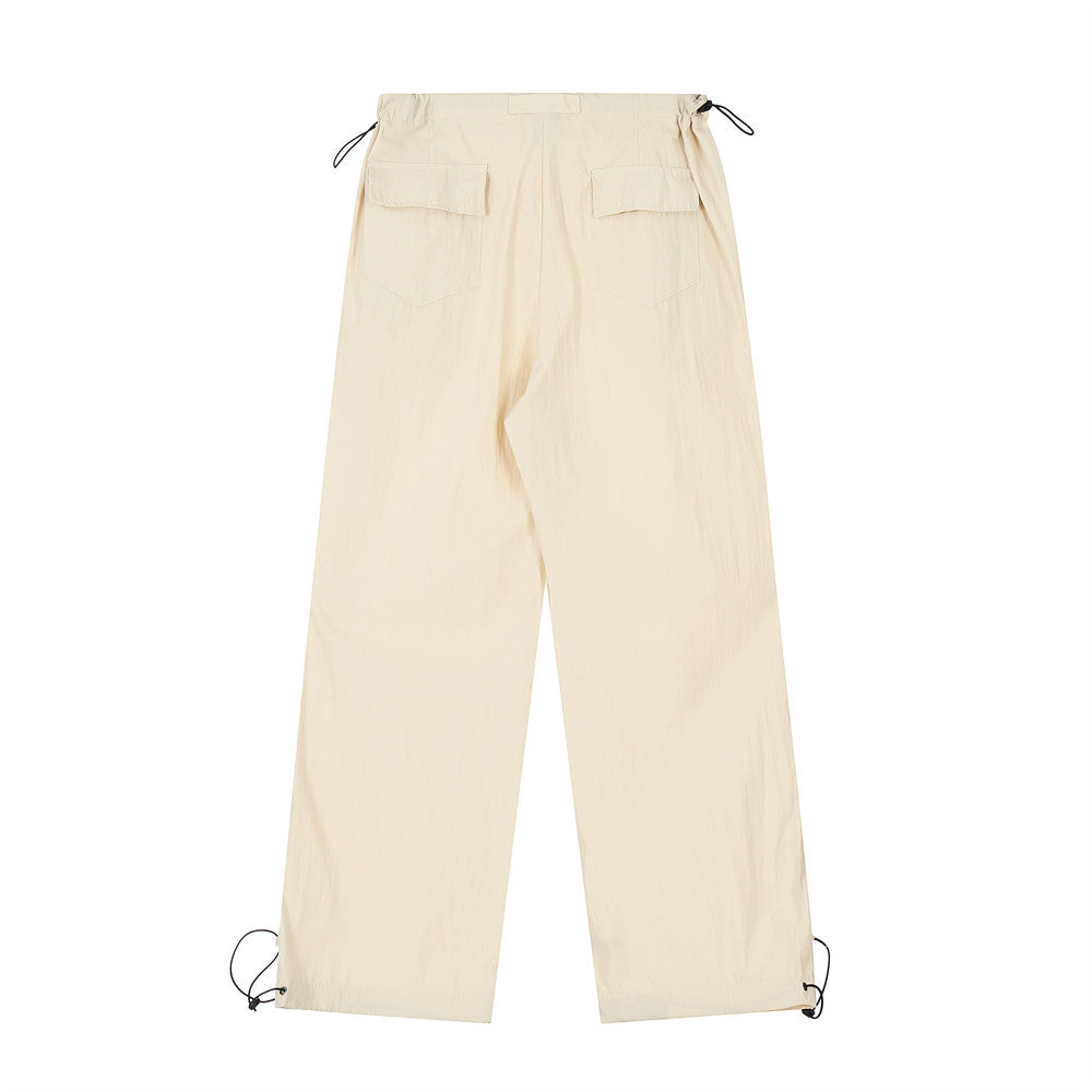 Wrinkled Casual Straight Cargo Pants Men's American Loose Solid Color Thin Sports Drawstring Cuffed Long Trousers - V.I.P Digital Presence