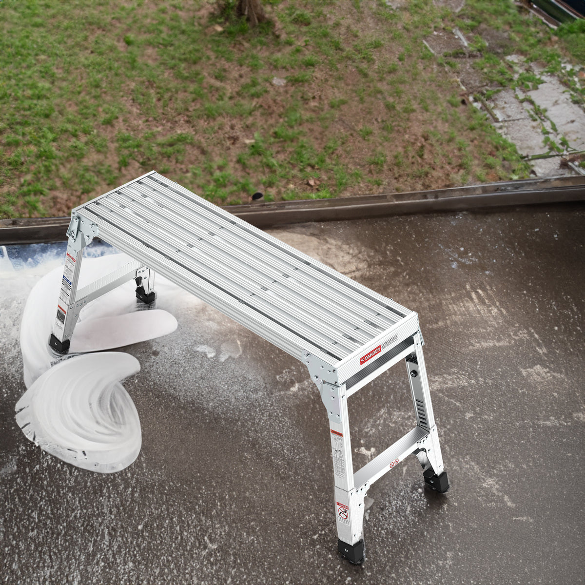 Aluminum Work Platform Large Size Step Stool Folding Portable Work Bench 40" Width Telescopic Feet 22" -27.5" Height Adjustable - V.I.P Digital Presence