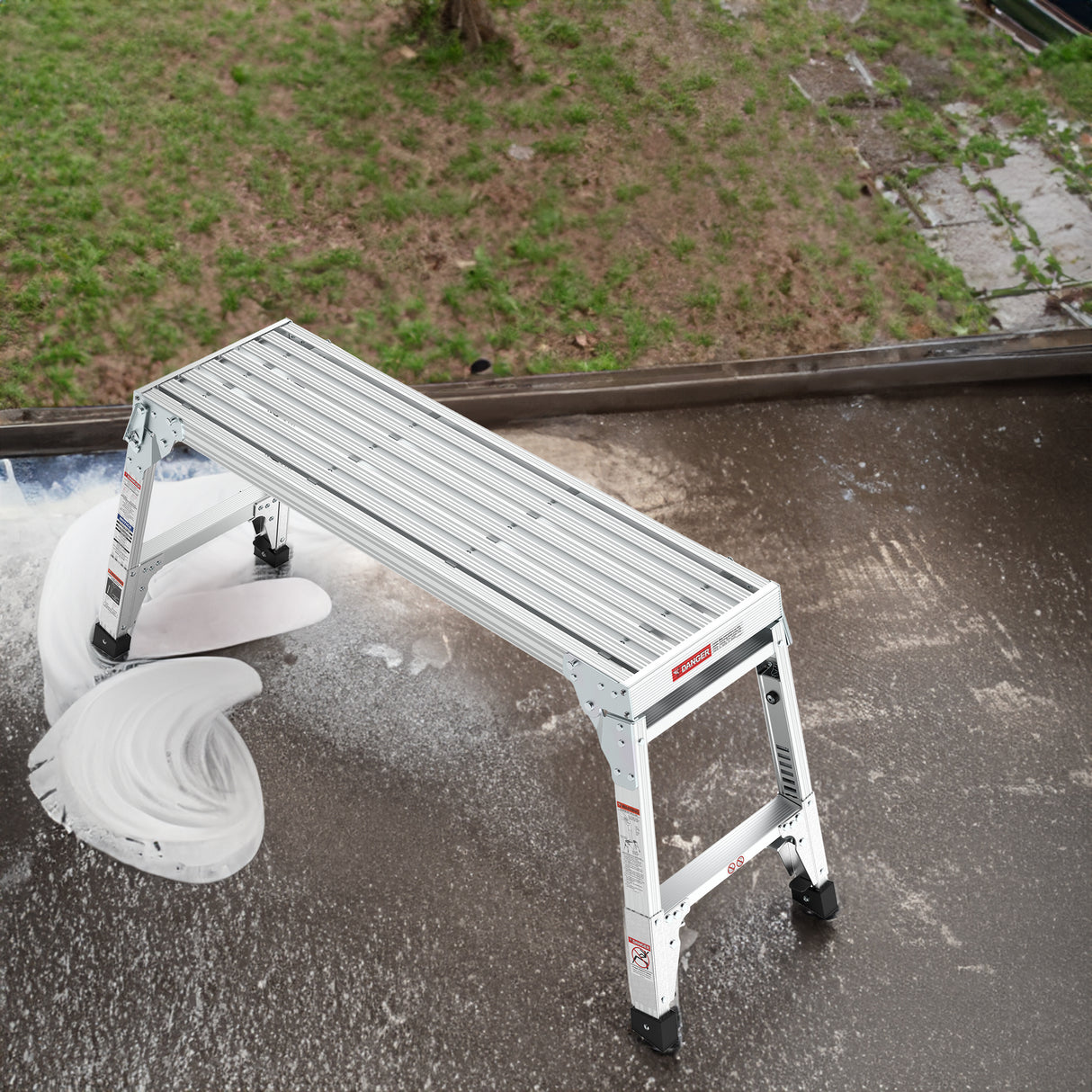 Aluminum Work Platform Large Size Step Stool Folding Portable Work Bench 40" Width Telescopic Feet 22" -27.5" Height Adjustable - V.I.P Digital Presence