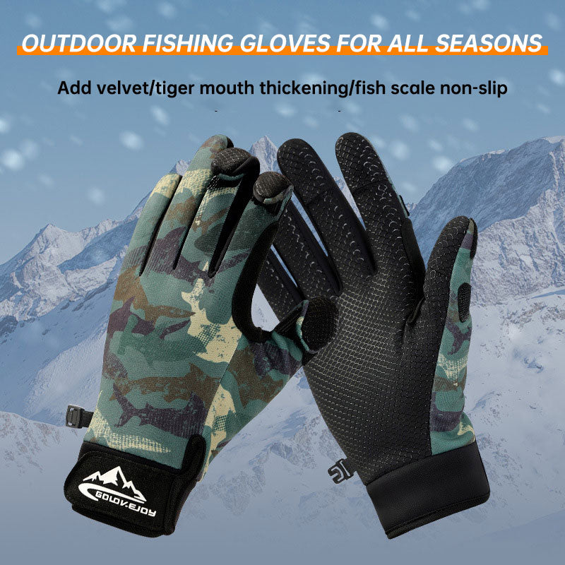 Guantes de pesca al aire libre Luya para hombre, de tres dedos, antideslizantes, de terciopelo, cálidos, a prueba de viento y frío.