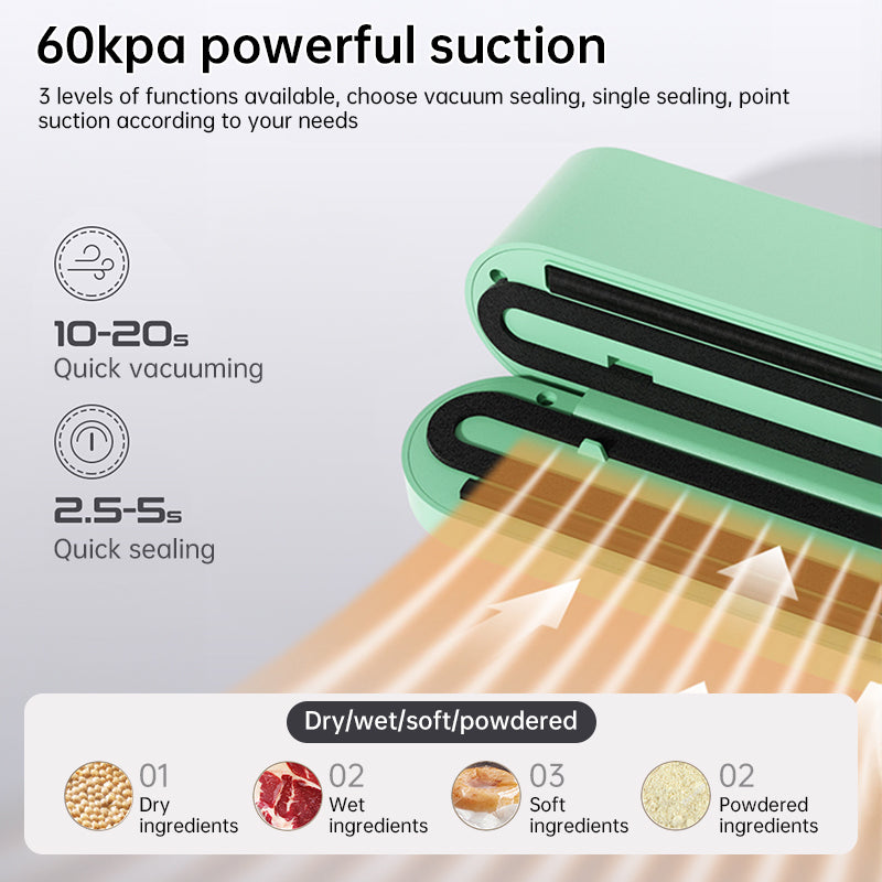 Beige cordless 3 - in - 1 food sealer. For dry/moist food, 4 bags. Seals chip bags, inflates items. - V.I.P Digital Presence