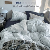 Solid Color Simple Four-Piece Set Flannel Quilt Cover INS Style Quilt Cover Dormitory Summer Washed Cotton Bedding Three-Piece Set