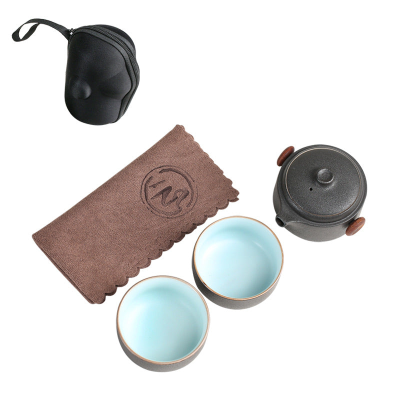 Black pottery quick guest cup one pot two cups household outdoor travel tea set portable bag Kung Fu outdoor portable bubble - V.I.P Digital Presence