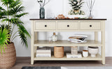 Retro Design Console Table with Two Open Shelves, Pine Solid Wood Frame and Legs for Living Room (Espresso+Beige) - V.I.P Digital Presence