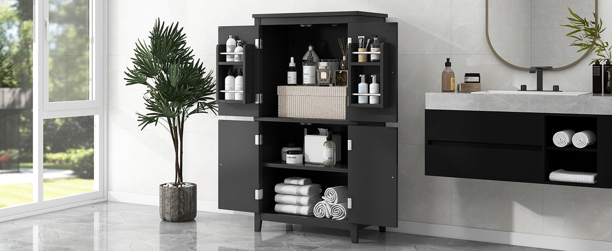 Bathroom floor storage cabinet, bathroom storage cabinet, 4-door independent cabinet, adjustable shelf, adaptive shelf, black - V.I.P Digital Presence