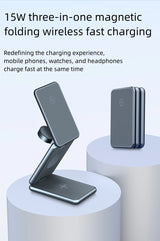 Alloy folding Magsafe15W magnetic wireless fast charging mobile phone earphone watch three-in-one folding wireless  charger - V.I.P Digital Presence