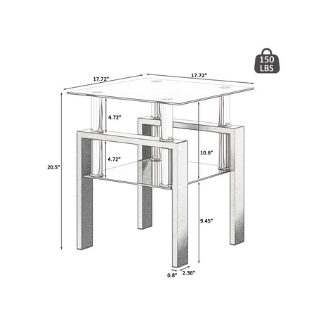 1-Piece Modern Tempered Glass Tea Table Coffee Table End Table, Square Table for Living Room, Black - V.I.P Digital Presence