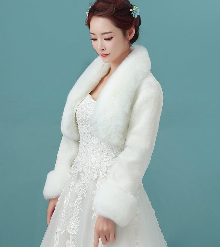 Bride's wedding dress fur shawl women's warm white cloak cheongsam jacket red cloak - V.I.P Digital Presence