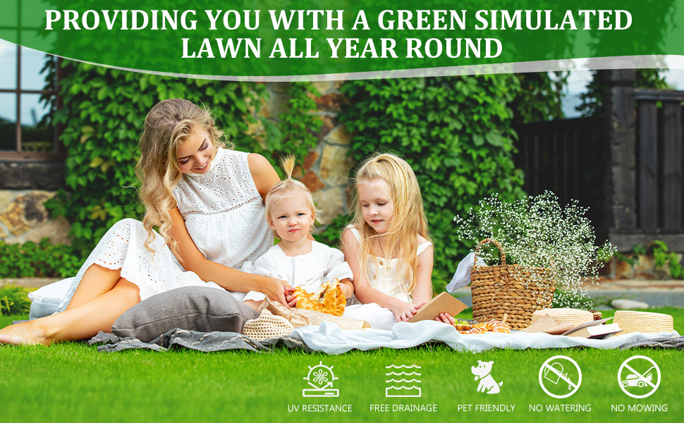4FTX6FT outdoor artificial grass running blanket, thick and realistic fake grass roll with a pile height of 1.38 inches - V.I.P Digital Presence