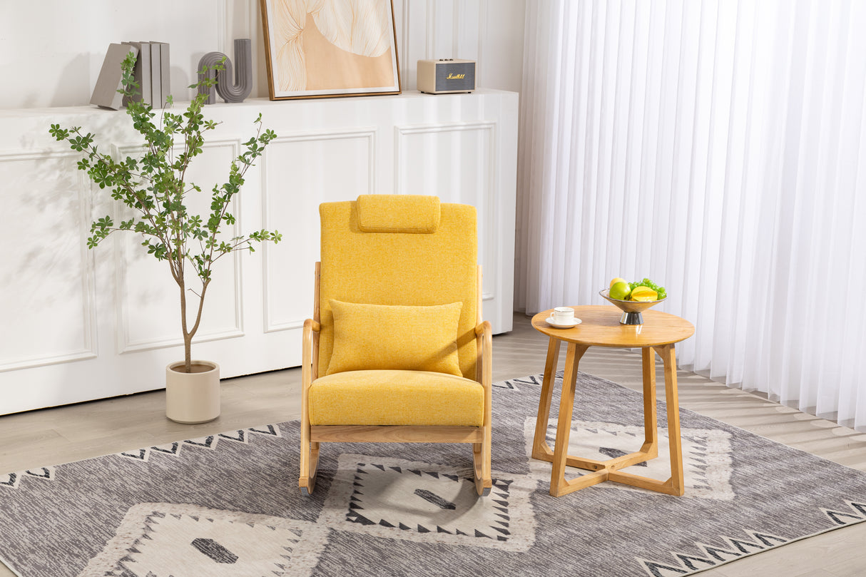 Rocking Chair Upholstered Fabric Rocking Armchair Indoor with High Backrest Glider Chairs and Lumbar Pillow for Living Room - V.I.P Digital Presence