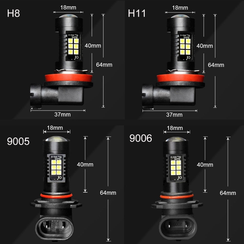 2Pcs H8 H11 Led HB4 9006 HB3 9005 Fog Lights Bulb 3030SMD 1200LM 6000K White Car Driving Running Lamp Auto Leds Light 12V 24V - V.I.P Digital Presence