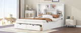 Queen Size Platform Bed with Storage Headboard and 2 Drawers, White - V.I.P Digital Presence