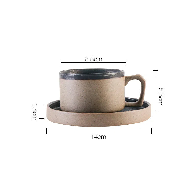 Coarse pottery coffee cup and plate set creative handmade retro coffee cup artistic cup plate milk cup - V.I.P Digital Presence