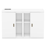 Queen Size Murphy Bed with Shelves, Cabinets and USB Ports,White
