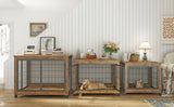 Furniture Style Dog Crate Side Table on Wheels with Double Doors and Lift Top. Rustic Brown, 43.7'' W x 30'' D x 31.1'' H. - V.I.P Digital Presence