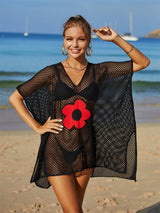 Openwork Flower V-Neck Short Sleeve Cover Up - V.I.P Digital Presence