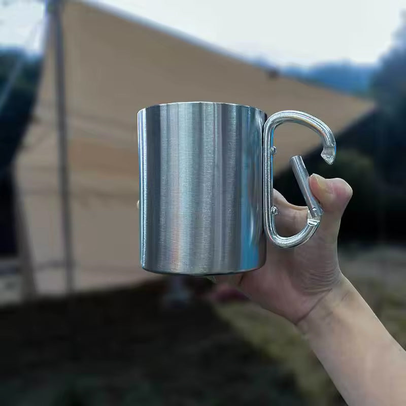 Outdoor mountaineering button, water cup, trip, camping, portable button, 201 stainless steel material - V.I.P Digital Presence