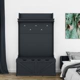 Hall tree with storage desk, entrance desk with drawers and 5 hooks, display rack, dark blue - V.I.P Digital Presence