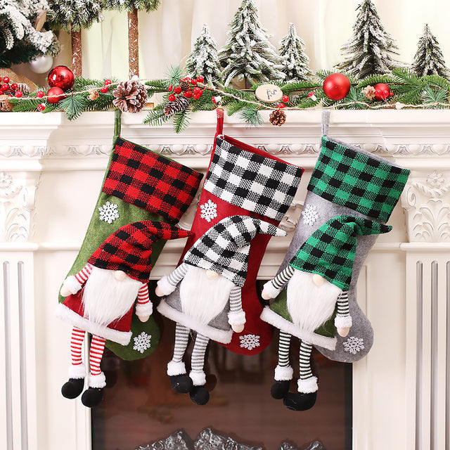 Christmas Day Decoration Red Black White Grid Faceless Forester Christmas Socks Dwarf Hanging Doll Candy Gift Bag - V.I.P Digital Presence