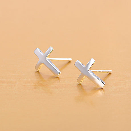 S925 sterling silver earrings fashionable earrings for women smooth cross earrings - V.I.P Digital Presence