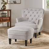 Modern light grey fabric club chair and Ottoman set, stylish cushioned armchair, paired with Ottoman style - V.I.P Digital Presence