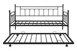 Metal double bed with ear shaft/sturdy/noise reduction/flexible ear shaft/retro style/no need for spring box (Black)