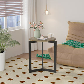 19.68''H Round Side Table, Round Accent End Table with Sturdy Metal Frame, Round Nightstand, for Living Room, Brown - V.I.P Digital Presence