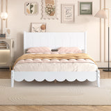 Queen Size Wood Platform Bed Frame, Retro Style Bed with Rectangular Headboard,No Need Box Spring,White - V.I.P Digital Presence