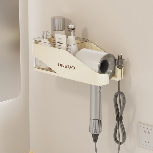 Cream hair dryer storage rack, non perforated wall mounted bathroom hair dryer rack, hair dryer holder, bathroom rack - V.I.P Digital Presence