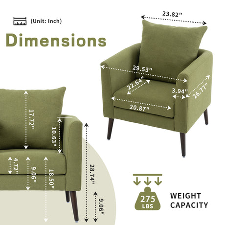 Barrel Chair, modern style chair, fabric armchair, club chair, solid wood leg cushion armchair, olive green waist pillow - V.I.P Digital Presence