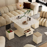 Modern lift coffee table, living room with 4 chairs, expandable 1 hidden storage space+2 drawers, folding dining table - V.I.P Digital Presence