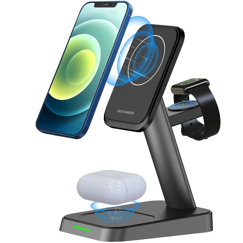 15W 3 In 1 Magnetic Wireless Charger Fast Charge Desktop Dock For iPhone 13 12 Pro Max Mini Airpods Apple Watch 7 6 5 4 3 Stand - V.I.P Digital Presence