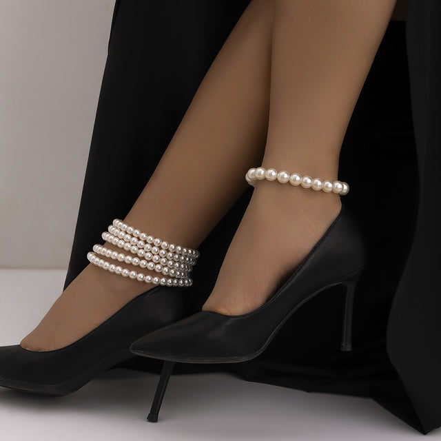 Light luxury style imitation pearl sexy chain ankle chain double-layer temperament bead ankle loop - V.I.P Digital Presence