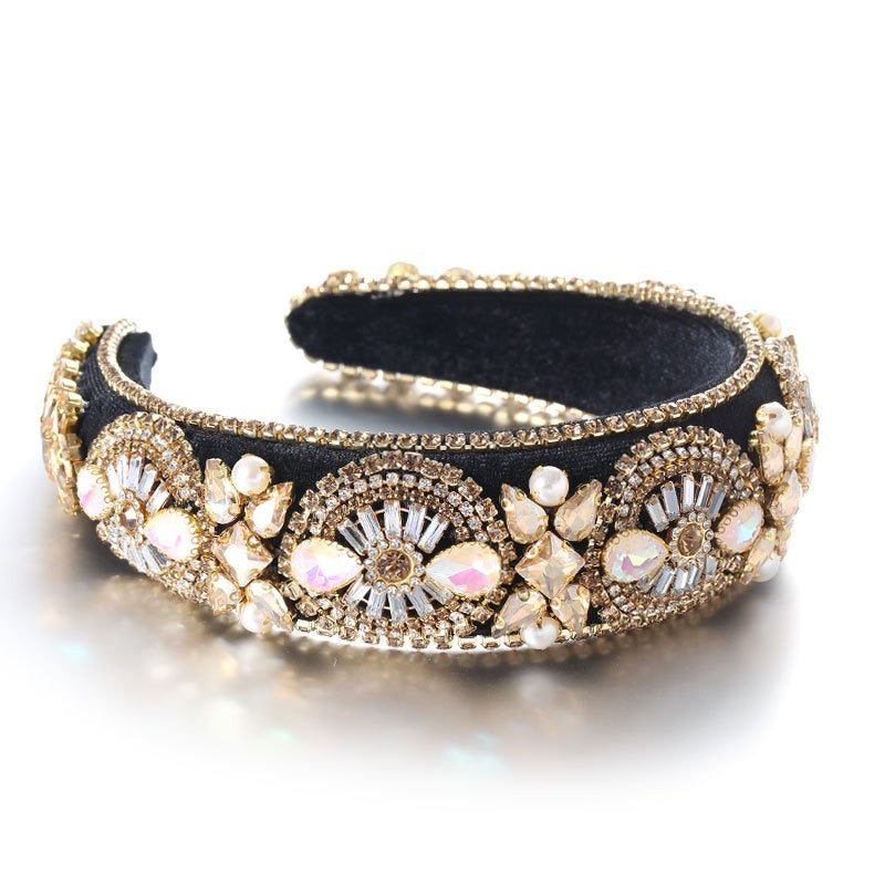 Super Sparkling Diamond Pearl Hair Hoop Baroque Retro Women's Sponge Head Hoop - V.I.P Digital Presence