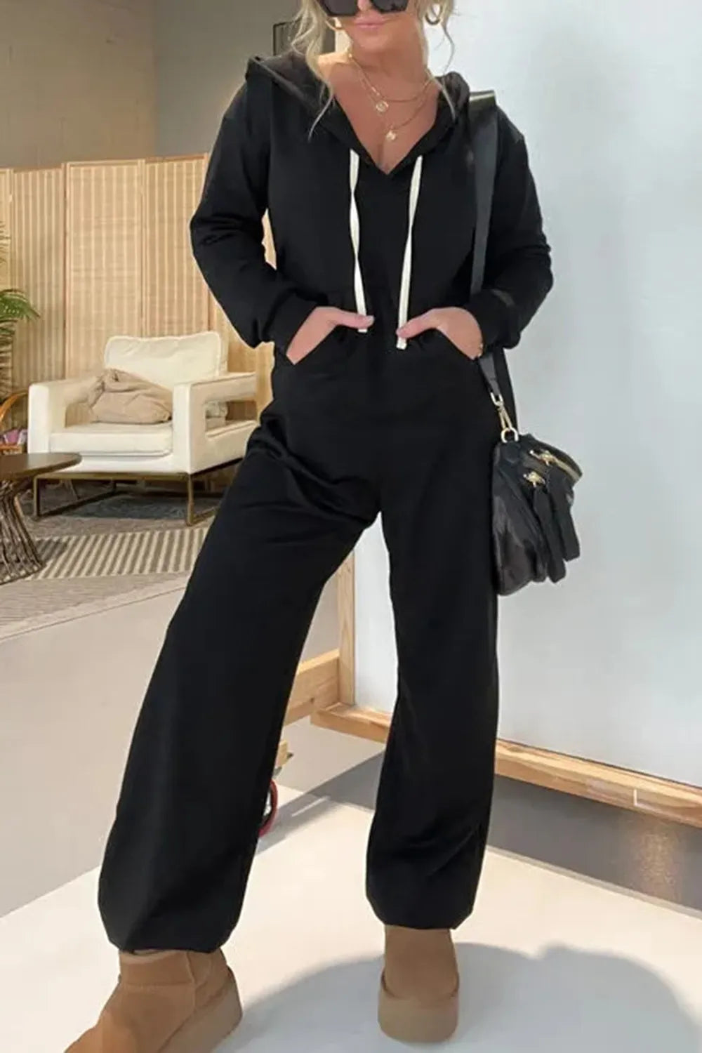 Full Size Drawstring Long Sleeve Jumpsuit - V.I.P Digital Presence